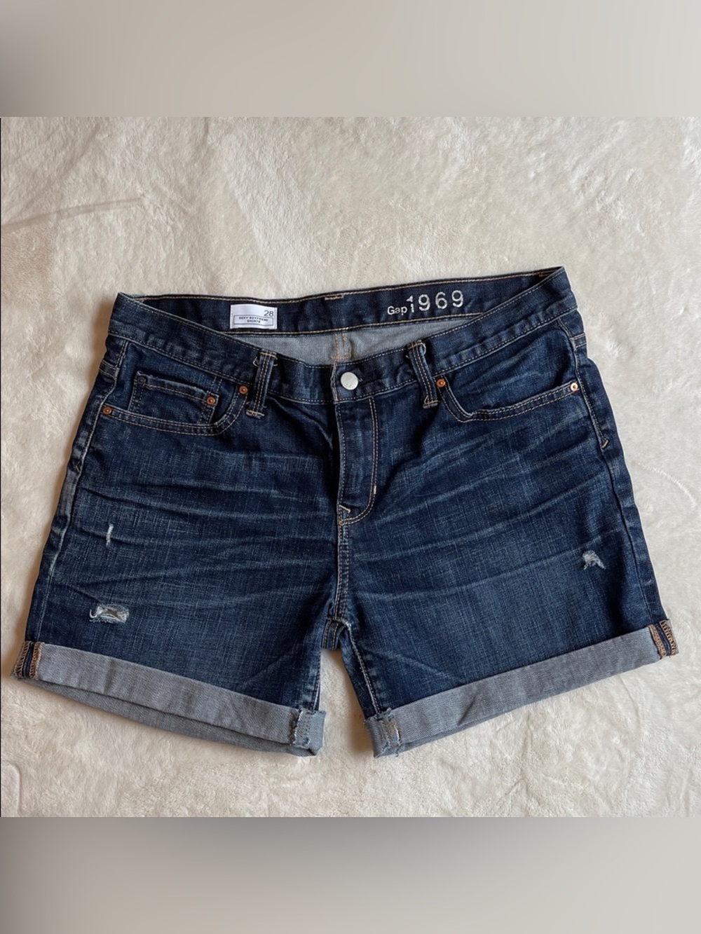 Gap 1969 Sexy Boyfriend Denim Shorts Distressed Blue 28 Jean Cuffed Summer Indie